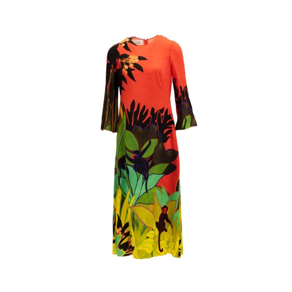 Valentino Garavani Tropical Print Long Sleeve Midi Women's Dress